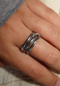 Liveli The Link Ring Jade, three smooth linked stainless steel bands, gold or silver